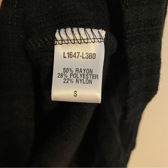 Loveappella Tunic Top Ribbed Pointelle Off the Shoulder Black Casual Fold Over - Picture 10 of 11